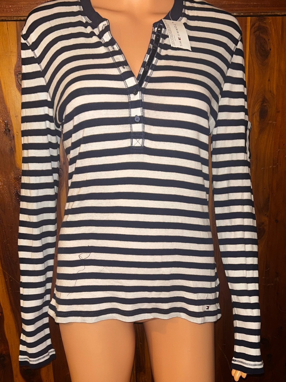 Tommy Hilfiger Navy & White Striped Henley Tee